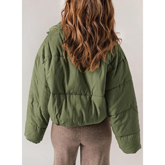 Women's Quilted Puffer Jacket Long Sleeve Full Zip Casual Winter Coat - Picture 3 of 8